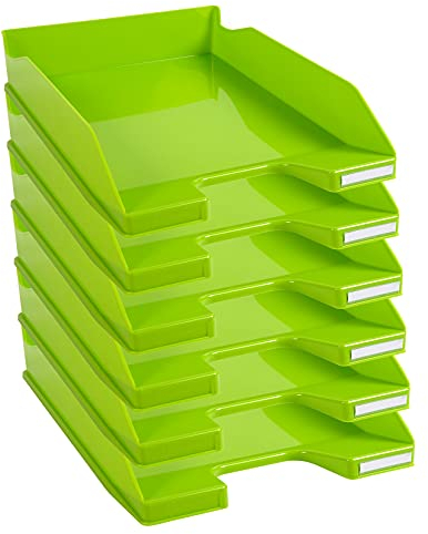 Exacompta 113225D 6er Pack Premium Briefablage Combo Midi DIN A4. Ideale Briefkörbe für Ihre Organisation. Robuste und stapelbare Ablagekörbe lemongrün glossy
