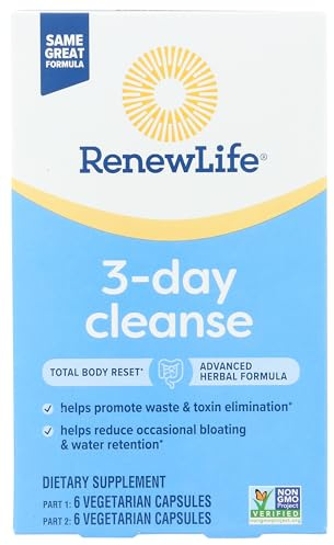 Renew Life 3-Day Cleanse Total Body Reset 2-Part Detox Cleanse Capsules, Digestive Wellness and Regularity, Herbal Blend with Magnesium and Cranberry, Soy, Dairy and gluten-free 12 Count