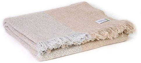 Les Jardins de la Comtesse - Lätt kashmirfilt med 4 trådar och ull - silvergrå/beige kamel (140 x 230 cm) soffkast/mjuk säng, mjuk och varm/perfekt som sjal