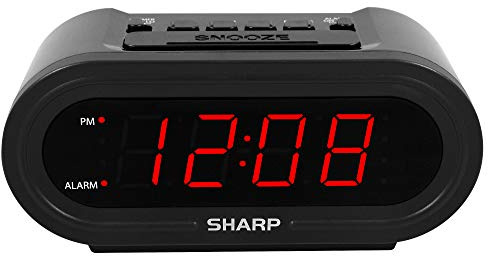 Sharp AccuSet Automatic Smart Alarm Clock – Self-Setting Digital Clock, Auto Time & DST Adjustment, Easy-Read Red LED Display, Battery Backup, Simple Plug-and-Play Clock for Seniors & Bedrooms