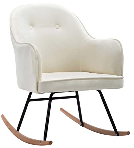 vidaXL Sedia a Dondolo Seggiola Poltrona Poltroncina Sedile Poltrona per Salotto Sedia per Salone Mobili Arredo Arredamento Crema Bianco in Velluto