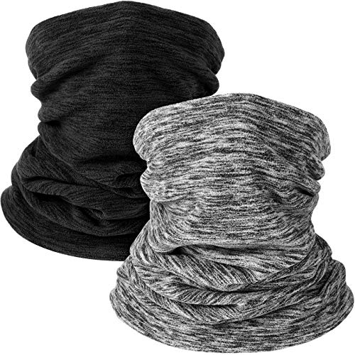 2 Pieces Winter Neck Warmer Gaiter Fleece Ski Neck Scarf Warm Windproof Balaclava Cold Weather Scarf Tube Cover Bandanas for Men Women Winter Motorcycle Skiing Running Cycling (Black, Grey)