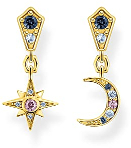 THOMAS SABO Sabo Ohrringe Royalty Stern und Mond mit Steinen aus 925 Sterlingsilber 750er Gelbgold-Vergoldung, Maße: ca. 2cm x 0,9cm, H2207-959-7