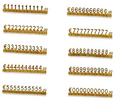 10 Sets Preisanzeige-Würfel, Mini-3D-Metall-Preisschilder, verstellbarer, abnehmbarer Preisschild-Ständer, Block-Kit für Shop-Preisanzeige (Gold/EUR)
