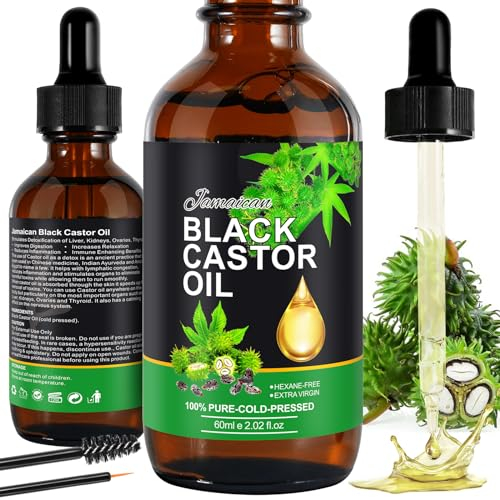 Olio di ricino nero giamaicano naturale - Oli di Ricino Biologico 60 ml, Castor Oil Spremuto a Freddo Stimola la Crescita dei Capelli, Ciglia e Sopracciglia, Cura della Barba, Unghie(Castor Oil)