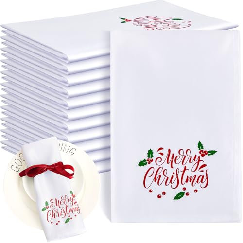 Panelee 12 Pcs Christmas Cloth Napkins 17 x 17 Inches Soft Comfortable Satin Cloth Napkin Reusable Table Napkin for Home, Restaurants, Parties(Words)