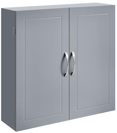 VASAGLE Badezimmerschrank, Badschrank, wandmontiert, 18 x 60 x 60 cm, Wandschrank mit verstellbaren Ablagen, taubengrau BBC320P36