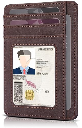 Teskyer Men Card Holder Wallet, Slim Credit Card Wallets, Minimalist, RFID Blocking, 1 ID Window, Holds up to 8 Cards, Suede Coffee