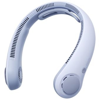 JISULIFE Ventilador de cuello portátil mejorado, soporte para el cuello, manos libres personal, ajuste de 5 velocidades, 5000 mAh, silencioso, recargable, regalos para mujeres y hombres- Azul