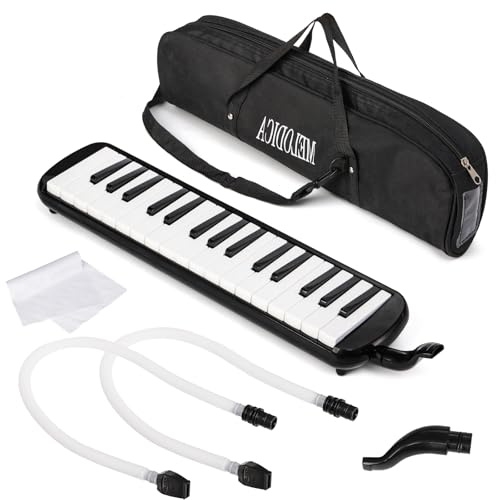 Tosnail 32 Key Melodica with Carrying Bag, Double Tubes Mouthpieces, Wipe Cloth, Air Piano Keyboard Musical Instrument for Beginners, Adults - Black