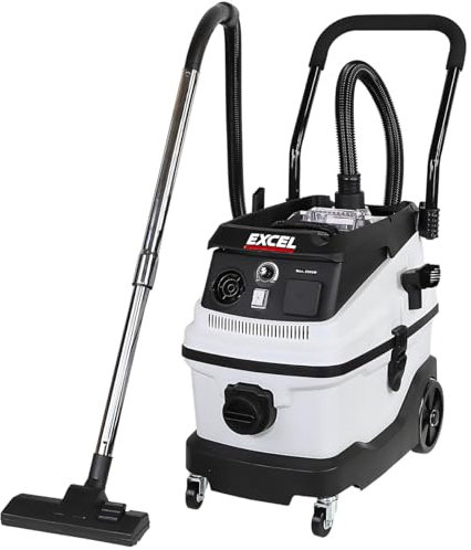 Excel 30L Wet & Dry Vacuum Cleaner – 1600W Motor, HEPA Filter, Water Filtration, 240V Tool Socket – Handles Dust, Water, Sawdust & Debris – Ideal for Home & Workshop with Easy Mobility, Large Capacity