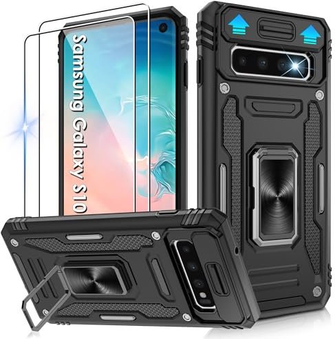 Jshru for Samsung S10 Case with Screen Protector-Camera Protective Cover | Ring Stand S10 Phone Case for Men and Women | Shockproof Bumper Phone Cover for Samsung Galaxy S10,Black