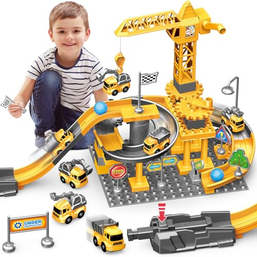 Juguetes de construcción para niños de 3, 4, 5, 6, 7 años: juguete de construcción de bloques de construcción juguetes para niños pequeños - camiones de grúa, regalos de juguete para 3, 4, 5, 6, 7