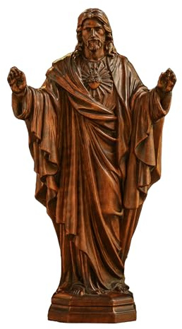 BGCOPPER Wooden Sacred Heart of Jesus Statue, Handmade Jesus Figurine Ornament, Catholic Figure Religious Gift for Home Decor Christmas - 4.3 Inch