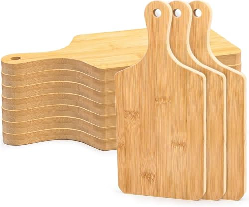 Wooden Cutting Boards for Kitchen,10 Pcs Bamboo Cutting Board with Handle 11x5.1Inch,Wood Chopping Board Blanks Serving Board for Pizza, Bread, Cheese, Charcuterie, Fruit, Vegetables