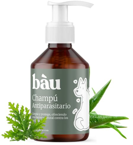 BAU Shampooing Antiparasitaire pour Chiens à l’Huile de Neem et à l’Aloe Vera, Protection 100% Naturelle Contre Les Puces et Les Tiques, Shampooing Antipuces pour Chiens, Doux pour la Peau