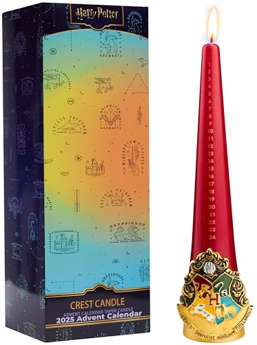 Harry Potter Calendario Avvento 2025, Candela Conica Hogwarts 12-Ore Tempo di Combustione & Porta Resina Riutilizzabile, Decorazione Natale (Multi Hogwarts)