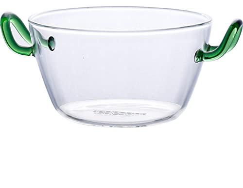 JINGYAN Ciotola Glass Insalata Ciotola Maniglia Dessert Ciotola a microonde Resistente al Calore Prima Colazione Oatmeal Gelato a casa(A-500ML)