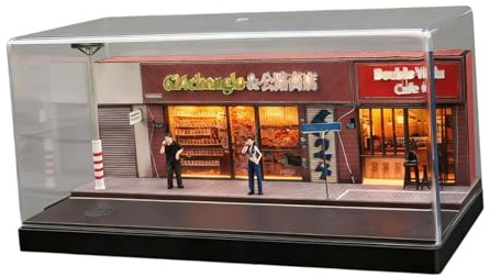 F Fityle Diorama de vitrine à l'échelle 1/64, représentant une rue commerçante, avec éclairage LED intégré, idéal pour décorer un bureau, une étagère ou