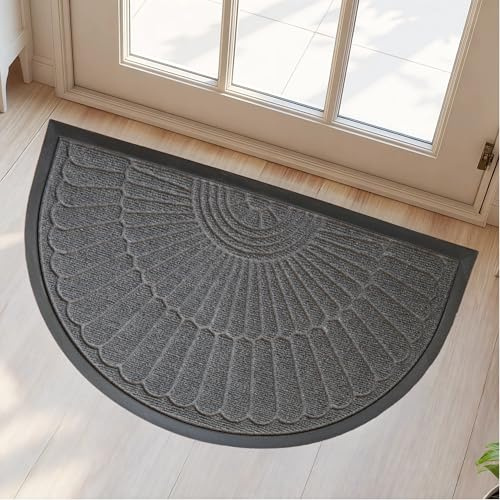 Dasenvo Tapis d'entrée semi-circulaire pour entrée ou chambre à coucher, tapis intérieur antidérapant, profil bas, facile à nettoyer, pour décoration d'intérieur (gris, 45 x 75 cm)