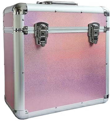 Pink Vinyl LP Storage Box, 12 Inch Record Case, Vinyl Record Storage | Heavy Duty Lockable Aluminium Box, Large Capacity Holds upto 50 - DJ Metal Case for Collectors Storing, Protecting and Travel