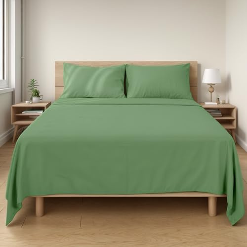 Etrexonline Juego de Sábanas 4 Piezas para Cama de 135 cm - Microfibra Suave y Transpirable, Incluye 1 Bajera Ajustable, 1 Encimera y 2 Funda de Almohada - Color Verde Claro