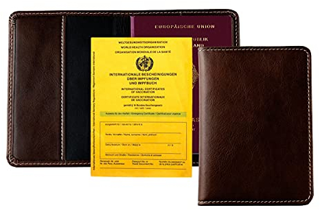 DELMON VARONE - Personalisierbare Reisepasshülle Premium Leder Braun - Schutzhülle für Reisepass, Ausweis, Impfpass & Impfausweis für Männer, Frauen- Passport Hülle als Geschenk-Idee für die Weltreise