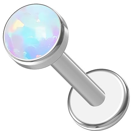 NewkeepsR 1.2mm G23 Titane Filetage Interne Plat Blanc Synthétique Opale Boule Top Labret Lèvre Monroe Tragus Helix Boucle D'oreille Stud