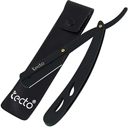 Tecto Straight Cut Throat Razor, Premium Quality Edge Matte Black for Moustache & Beard Shaving, Light Weight Single Blade, Professional Barber, Travel Pouch Included