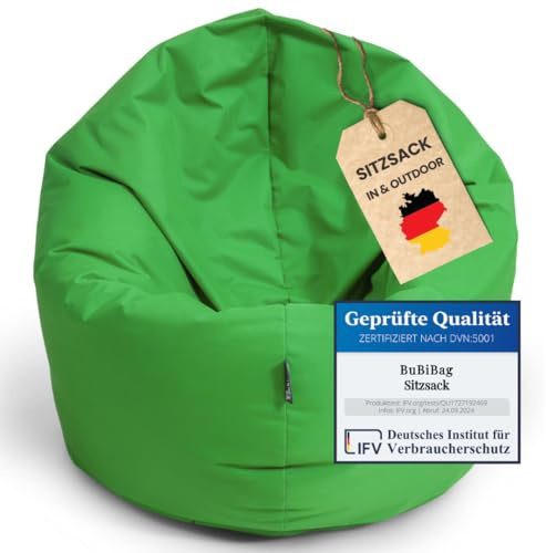 BuBiBag 2in1 Sitzsack L - XXL mit Füllung für Kinder & Erwachsene, Gaming Beanbag & Bodenkissen für Indoor & Outdoor Sessel Pflegeleicht & Wasserabweisend M BIS 6 Jahre (Ø 85 cm Apfelgrün)