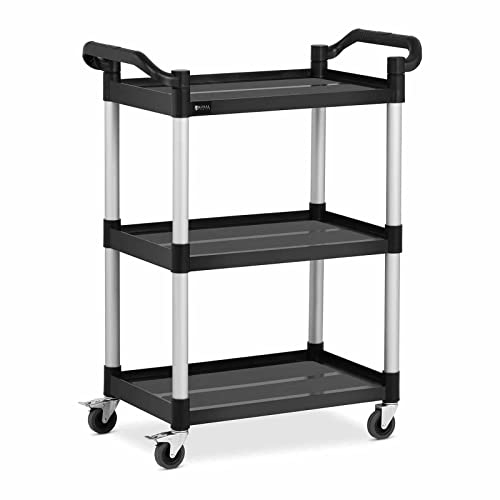 Royal Catering Chariot De Service Débarrassage Restauration RC-PSTB3800 (Capacité 90 kg, 3 Plateaux @ 63 x 40 cm, Espacement 36,5 cm, roulettes Pivotantes 360°, 2 Freins, Aluminium, Plastique, Noir)