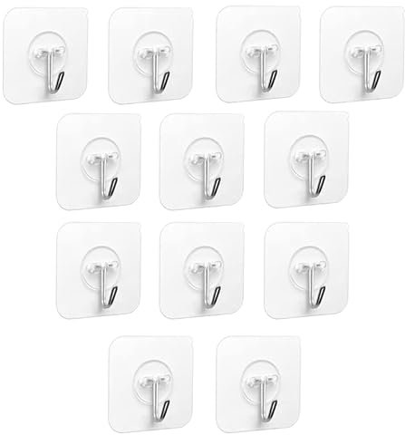 Crochet Adhésif - 12 Pièces Crochets Adhesifs Transparent Auto Adhesif 5 kg (max), Pour Accroche Salle de Bain,Cuisine,Plafond,Accrocher,Mural,Porte,Peignoirs,Porte Serviette (12 Pièces)