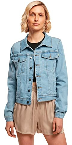 Urban Classics Damen Jeansjacke Ladies Organic Denim Jacket, Farbe clearblue bleached, Größe XS