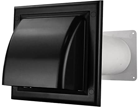 Traversée de mur, hotte aspirante en plastique noir avec clapet anti-retour Ø 150 mm