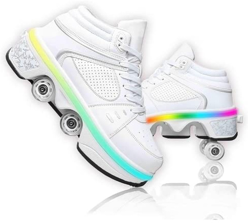 LDRFSE Skridskoåkning flickor, sneakers, rullskridskor skateboard sneakers med hjul sport gymnastik mode multifunktionellt sparkrullsko för pojkar, flickor
