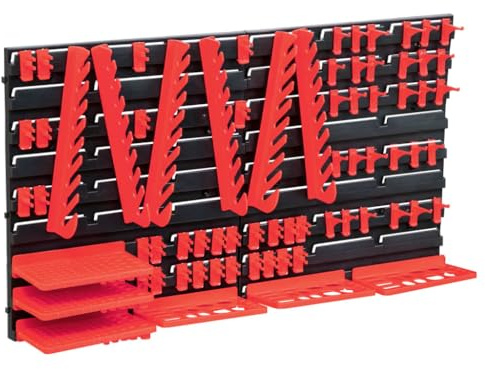 vidaXL Kit de Cajas de Almacenaje 96 Piezas Paneles de Pared Mural Herramientas Cosas Pequeñas Cobertizo Garaje Taller Organizado Rojo Negro