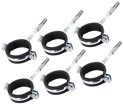 SKIR'CO Confezione da 6 staffe per tubi con rivestimento in gomma nera per tubi Ø 47-51 mm, per montaggio a parete e soffitto (6 pezzi)