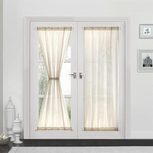 Devola fönstergardin linneutseende gardin fönstergardiner lång modern enfärgad bistrogardin halvtransparent dörrgardiner fönsterhalsduk köksgardiner korta butiker B x H 132 x 101 cm beige 1 styck