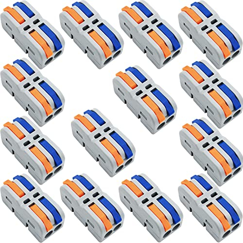 CESFONJER SPL-2M Verbindungsklemmen, 14 Stück Mini Kabelverbinder, Elektrische Anschlussblöcke mit multi-coloured Betätigungshebel, können frei kombiniert Werden SPL-4M,6M,8M