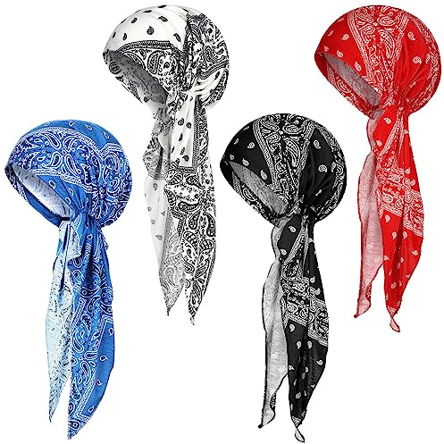 Sintege 4 Pcs Pre Tied Head Scarf Colorful Slip on Headwear Head Wraps for Beanie Skull Cover Cap Turban Headscarf for Women (Stylish Style)
