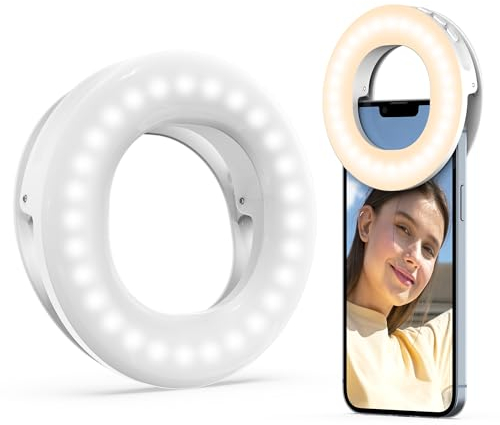 Anillo de Luz con Clip, Anillo de Luz Selfie, Anillo de Luz Portátil para Selfie con 3 Modos de Luz Ajustables, Luz de Videoconferencia para iPhone, Portátil, iPad, Reunión con Zoom, Maquillaje, Vídeo
