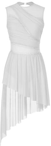ranrann Femme Robe Danse Classique Asymétrique Robe Latine Costume Danse Contemporaine Justaucorps Gymnastique Dancewear S-XXL A Blanc S