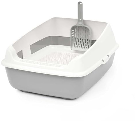 4BIG.fun Lettiera per Gatti con Bordo Alto Rimovibile e Filtro per la Pulizia, Paletta Inclusa, Vaschetta Toilette Grigia