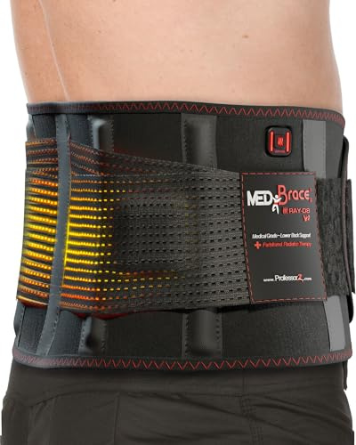 MEDiBrace Ceinture chauffante de soutien dorsal RAY-D8 v2 – Attelle dorsale rechargeable avec chauffage infrarouge lointain – Soulagement des douleurs lombaires inférieures pour homme et femme –