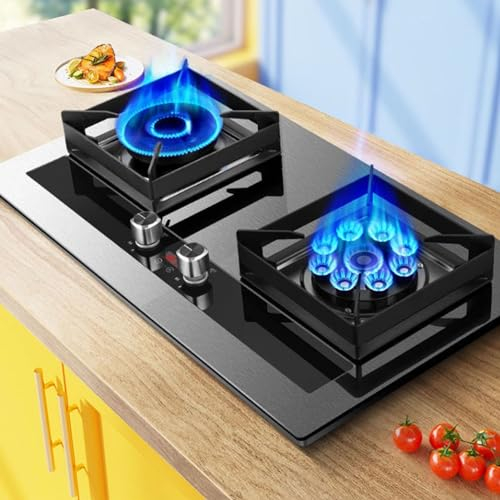 Cuisinière À Gaz Avec 2 Brûleurs, Cuisinière À Flamme Élevée 4,8/5,2 KW, Minuterie De Support De Pot En Fonte Avec Protection Contre L'extinction, Cuisinière Indépendante For Le Camping Et L'extérieur