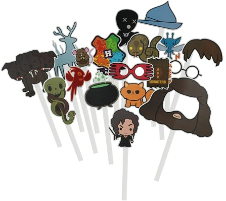 Harry Potter Foto-Requisiten Pack - 58 Requisiten mit Stöcken, Geburtstagsfeier & Foto-Booth Dekorationszubehör für Potter-Themen-Event, Spaß Hogwarts-Thema