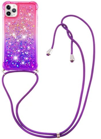 Crossbody-fodral för Moto Edge 5G 2024 fodral med justerbart snodd avtagbart rep, flytande glitter gnistrande flytande bling kvicksand snodd silikon flödande smalt telefonfodral skydd rosa lila