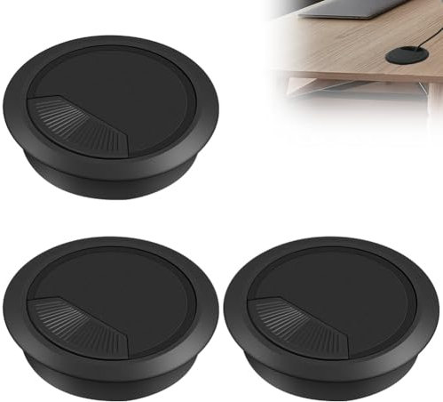 Flintronic Lot de 3 œillets de Bureau, Passe Cable Bureau, 60mm Cache Cable Bureau, Couverture de Trou de Câble de Bureau d'ordinateur, Organiseur de Fil pour la Maison et Le Bureau(Noir)