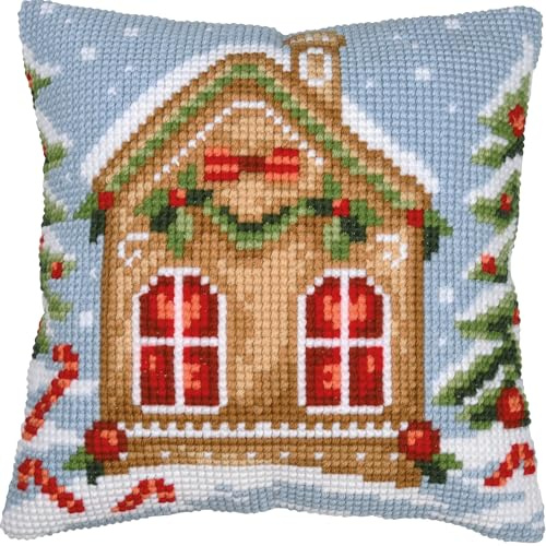 VERVACO Kit Cuscino Punto Croce CASA DI PAN DI ZENZERO Set Ricamo Principianti Cuscini Gobelin Decorativi ca. 40 x 40 cm Accessori Per Lavoretti Creativi DIY Casa Decor Hobby Adulti Cross Stitch