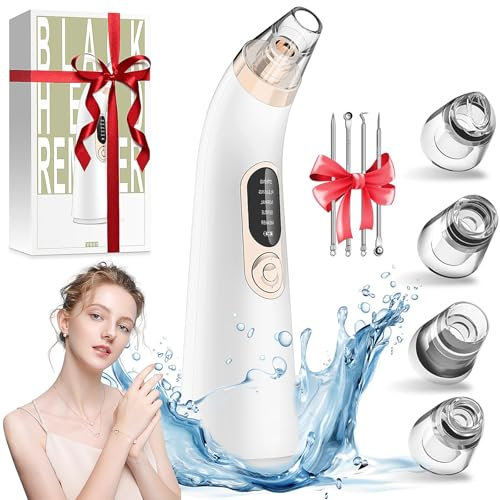 Aspirateur Comédons Professionnel Extracteur Points Noirs, Brosse à Peau Visage, 4 Sondes et 5 Modes d'Extraction pour Points Noirs, Boutons, Graisse, Extracteur de Points Noirs Rechargeables (Blanc)
